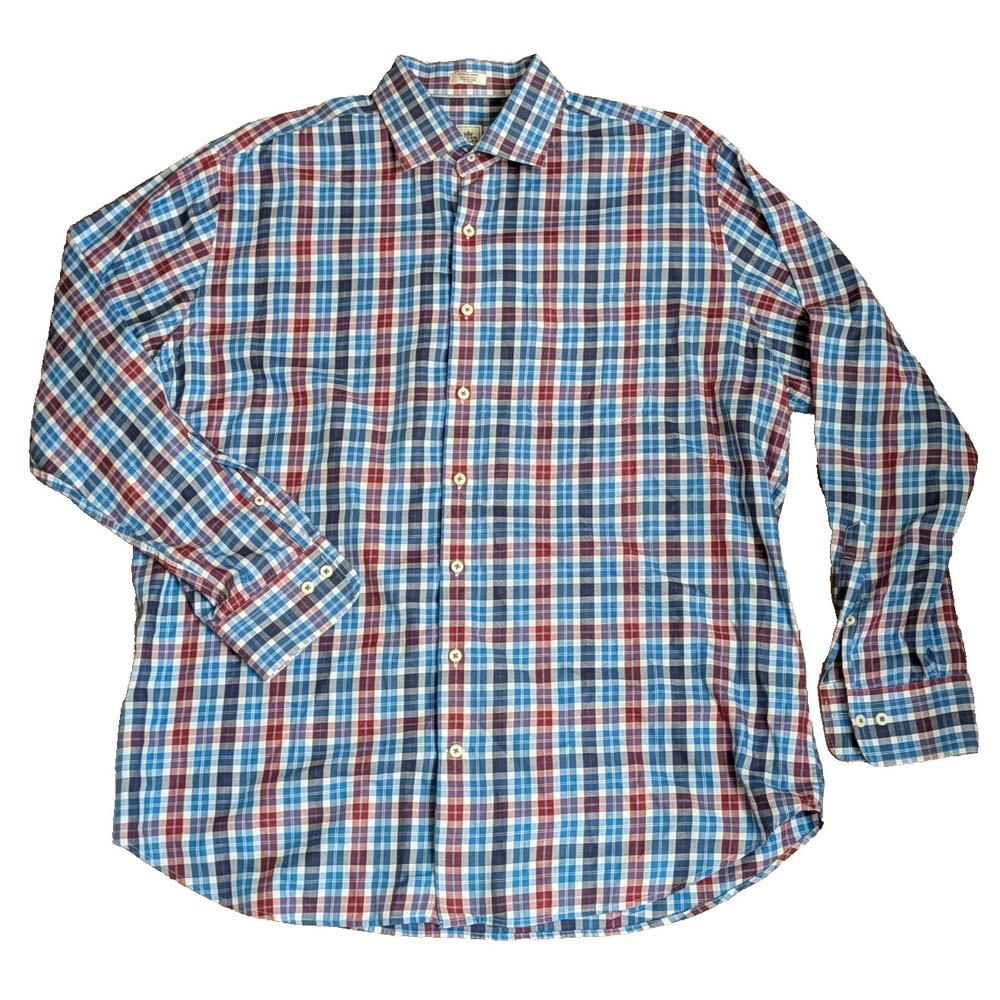 Peter Millar Men's XL Button-Down Long Sleeve Multi-colored Plaid Red/Blue